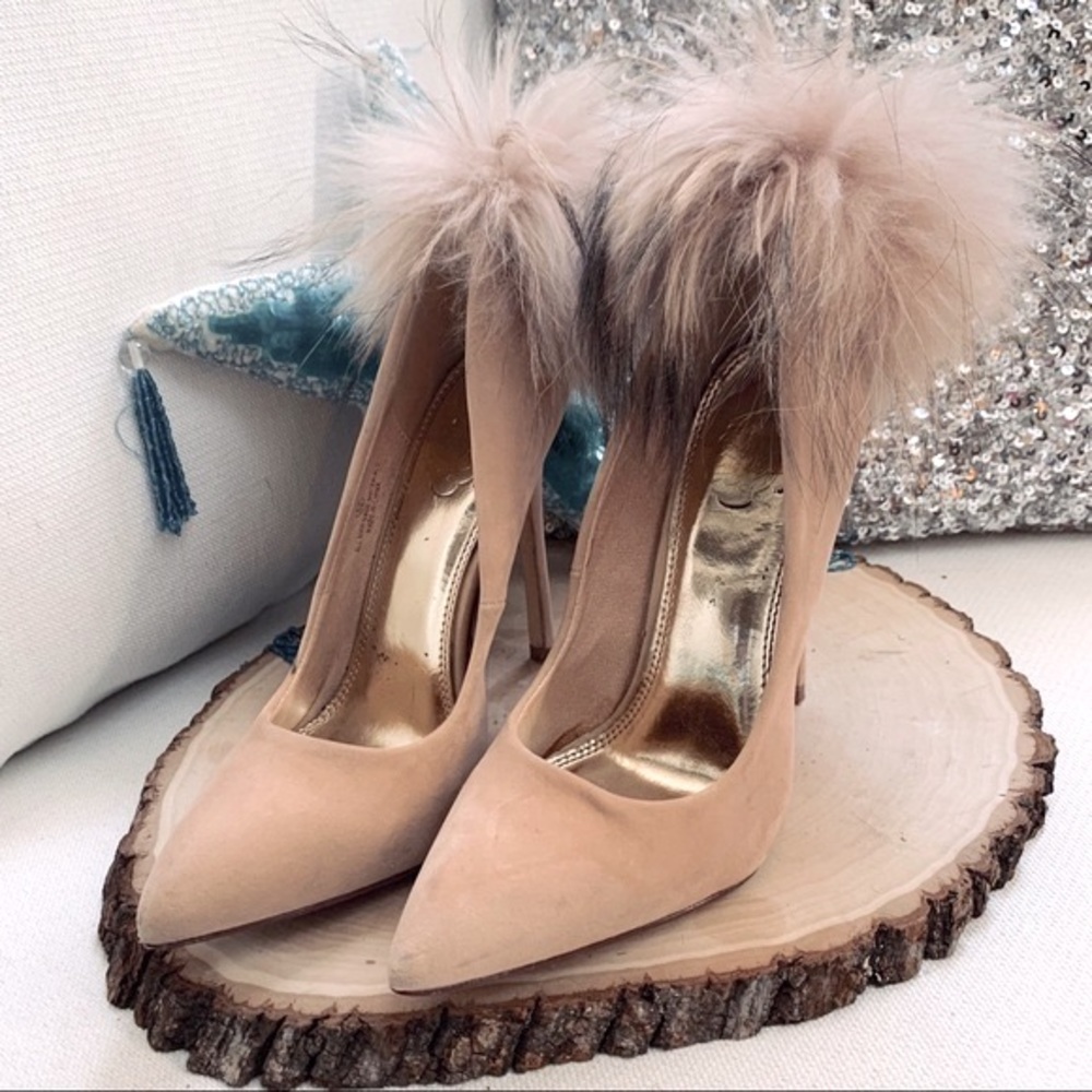 LILIANA Beige Pom Pom Heels Stiletto Sz 5.5 OFFERS WELCOME!
